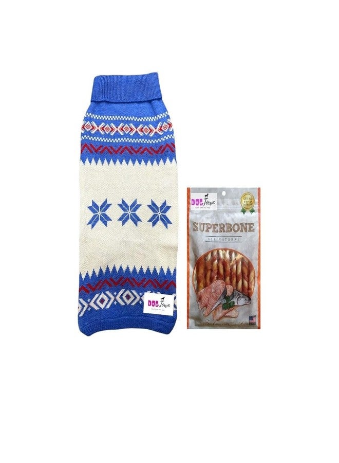 DOGTOWN Dog Snowflake Sweater with Free Superbone Dog Treats | Cozy Winter Knit for Pets (Blue, 24) - Image 1
